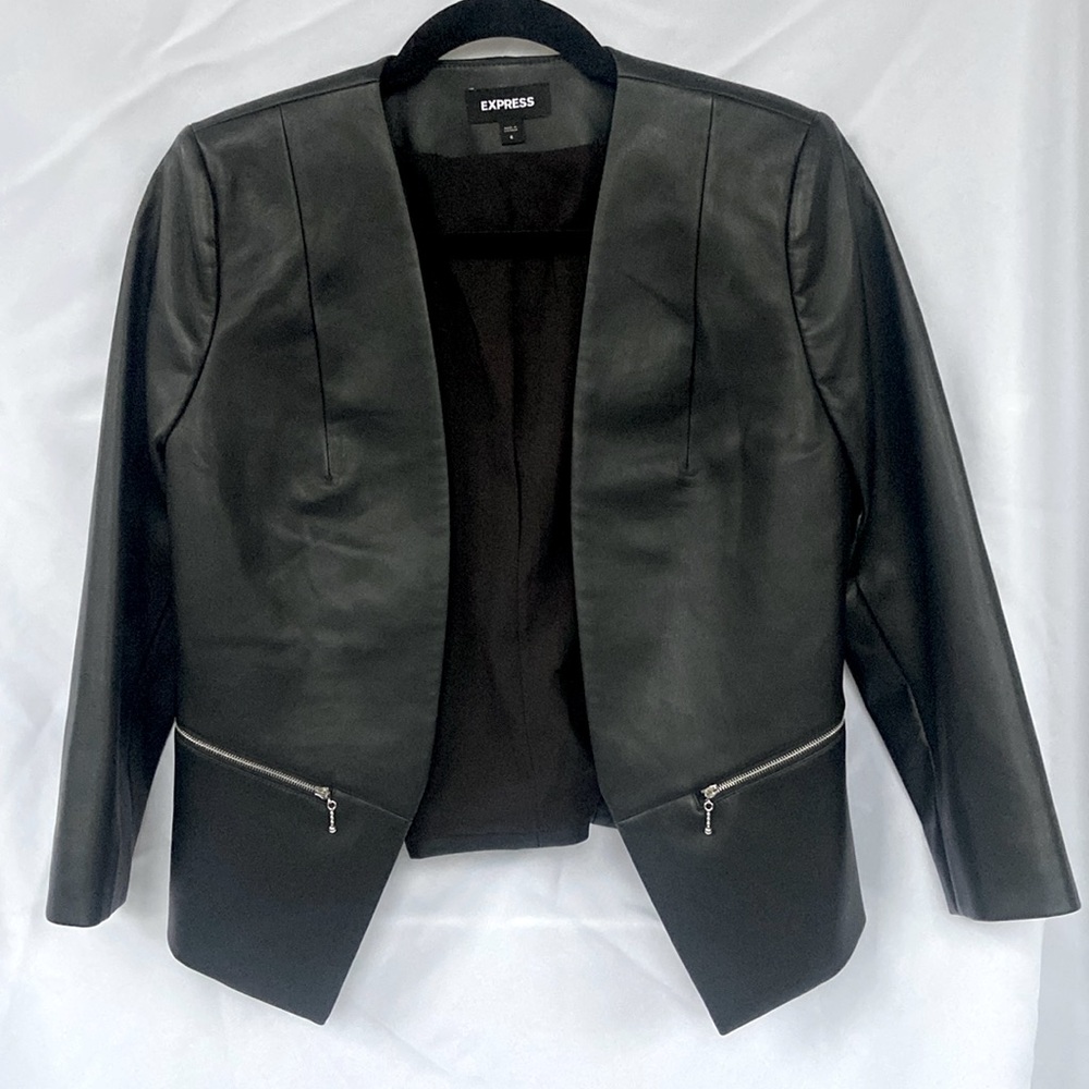 Express faux leather blazer jacket with silver zippers